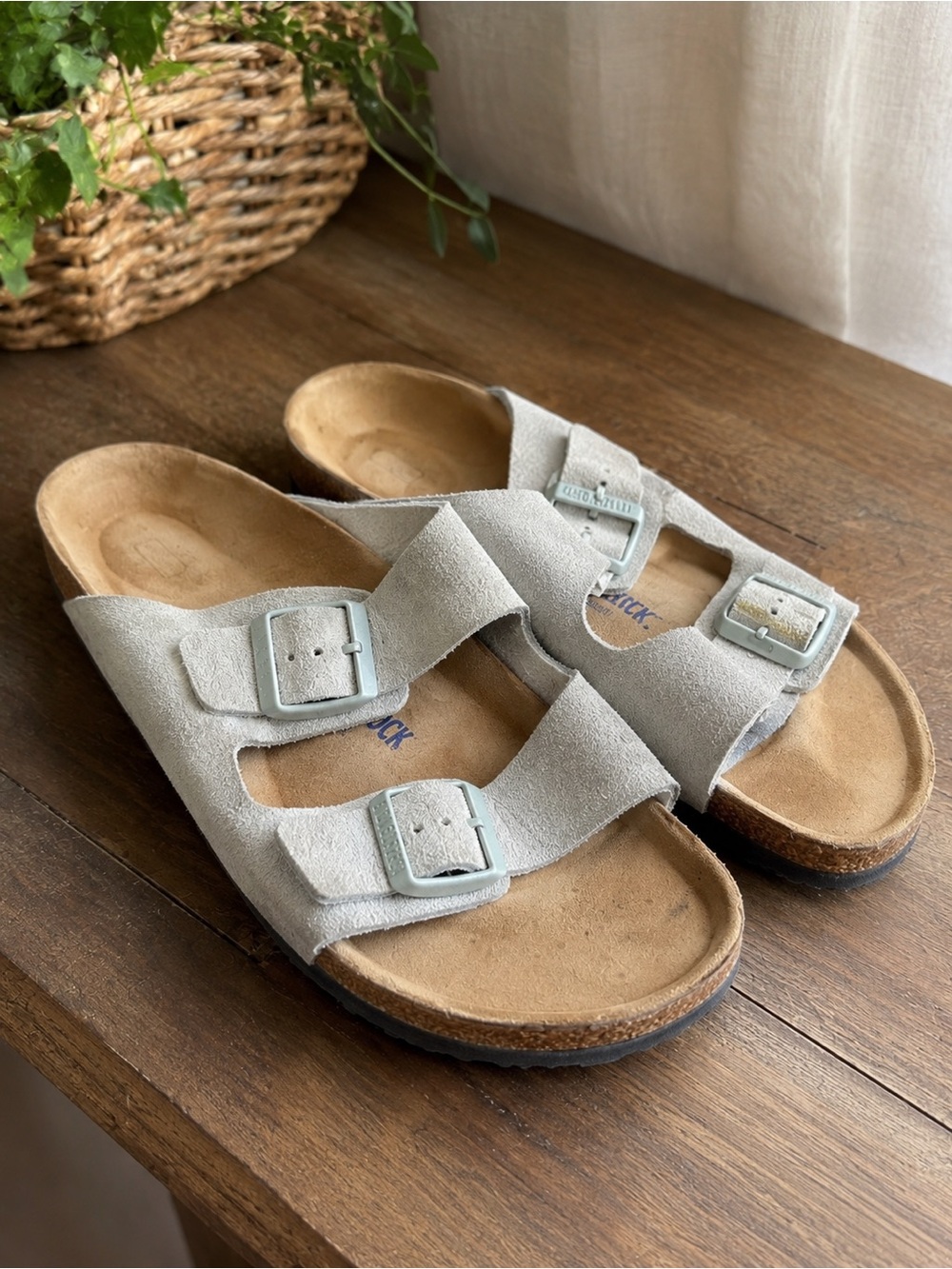 Birkenstock Men's Light Gray Suede Two-Strap Sandals